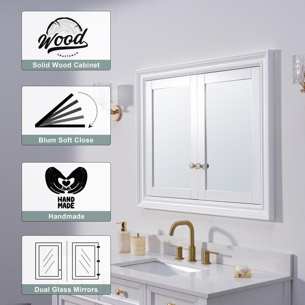 WELLFOR 40 in. W x 32 in. H Rectangular Solid Wood Recessed Medicine Cabinet with Mirror
