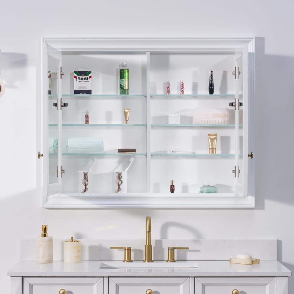 WELLFOR 40 in. W x 32 in. H Rectangular Solid Wood Recessed Medicine Cabinet with Mirror
