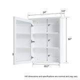 WELLFOR 24 in. W x 30 in. H Medium Rectangular White Wood Frame Surface Mount Medicine Cabinet with Mirror