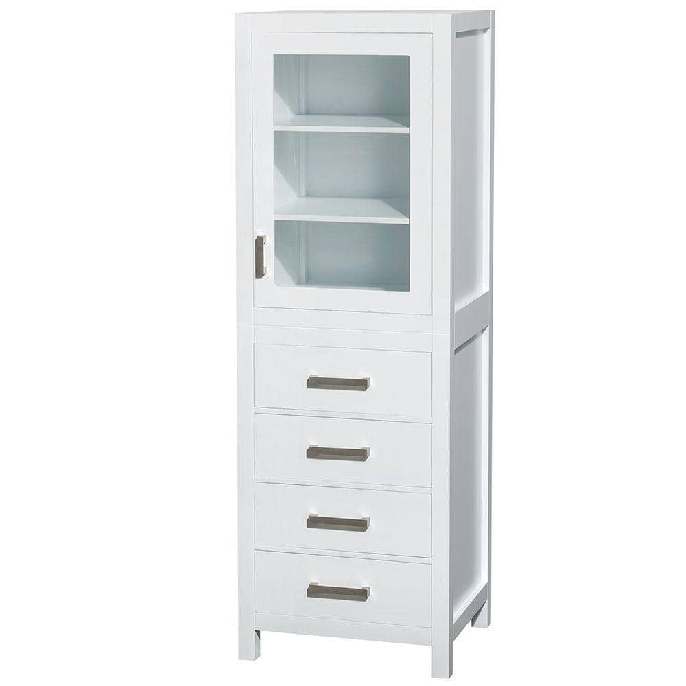 Wyndham Collection Sheffield Bathroom Linen Storage Tower Cabinet, White, 24x71.25x20