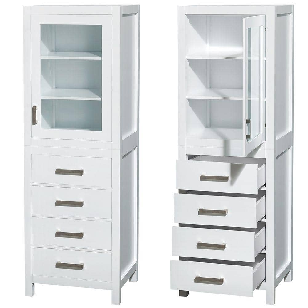 Wyndham Collection Sheffield Bathroom Linen Storage Tower Cabinet, White, 24x71.25x20