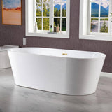 WOODBRIDGE Teaneck 71 in. Acrylic FlatBottom Double-Ended Freestanding Bathtub with Brushed Gold Overflow & Drain, White