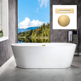 WOODBRIDGE Teaneck 71 in. Acrylic FlatBottom Double-Ended Freestanding Bathtub with Brushed Gold Overflow & Drain, White