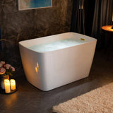 WOODBRIDGE Cube 48 in. x 27.5 in. Acrylic Flat Bottom Soaking Bathtub with Reversible Drain, White with Brushed Gold