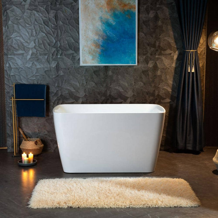 WOODBRIDGE Cube 48 in. x 27.5 in. Acrylic Flat Bottom Soaking Bathtub with Reversible Drain, White with Brushed Gold