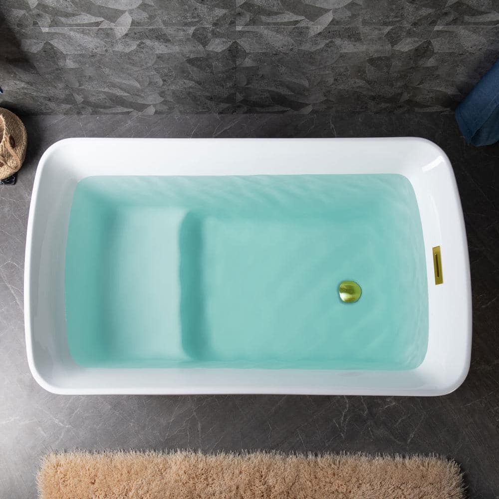 WOODBRIDGE Cube 48 in. x 27.5 in. Acrylic Flat Bottom Soaking Bathtub with Reversible Drain, White with Brushed Gold