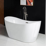 WOODBRIDGE Ladlow 59 in. Acrylic Freestanding Double Slipper Flat Bottom Soaking Bathtub with Drain and Overflow Included in White