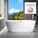 WOODBRIDGE Linden 71 in. Acrylic Flat Bottom Double Ended Freestanding Bathtub, White with Brushed Nickel Overflow & Drain
