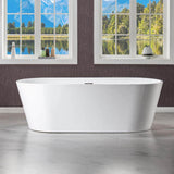 WOODBRIDGE Linden 71 in. Acrylic Flat Bottom Double Ended Freestanding Bathtub, White with Brushed Nickel Overflow & Drain