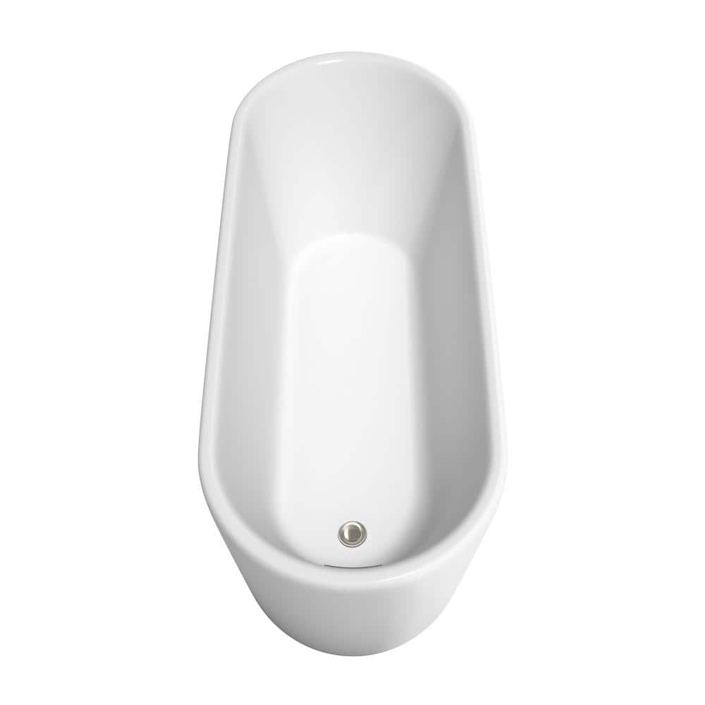 Wyndham Collection Ursula 5.6 ft Acrylic Freestanding Bathtub in White with Brushed Nickel Trim