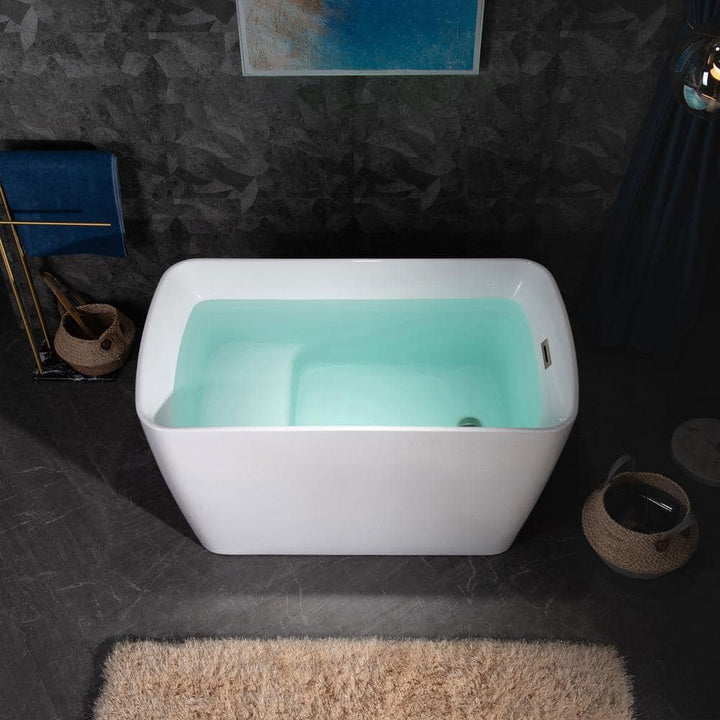 WOODBRIDGE Cube 48 in. x 27.5 in. Acrylic Flat Bottom Soaking Bathtub with Reversible Drain in White with Brushed Nickel