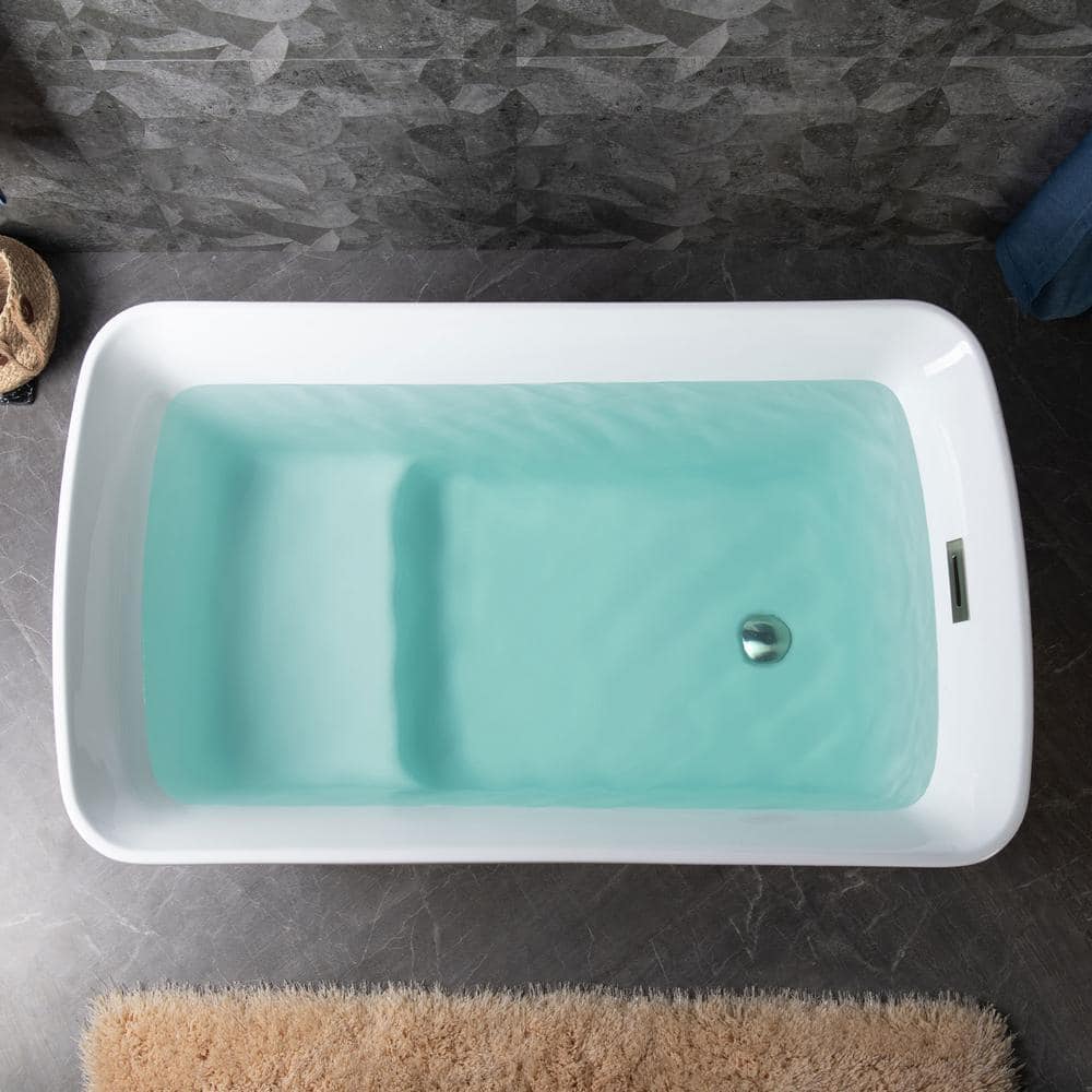 WOODBRIDGE Cube 48 in. x 27.5 in. Acrylic Flat Bottom Soaking Bathtub with Reversible Drain in White with Brushed Nickel