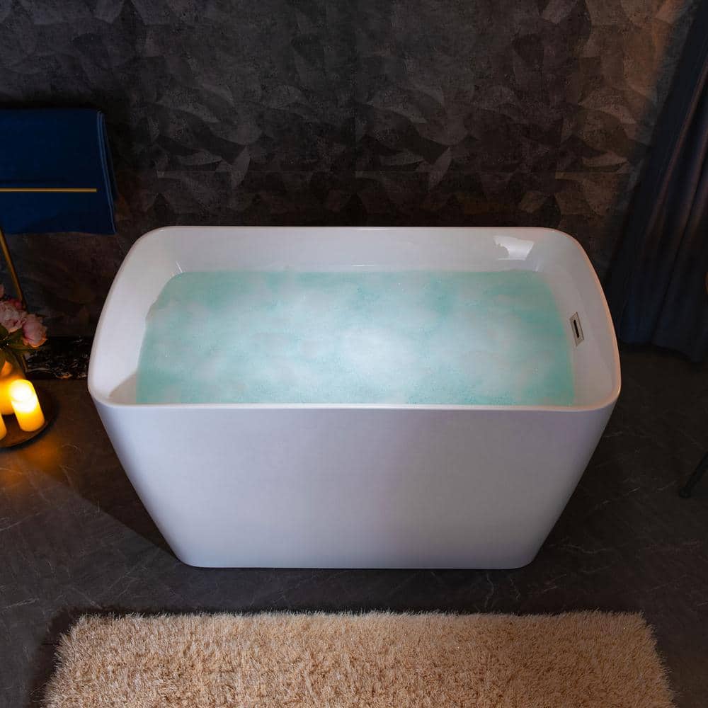 WOODBRIDGE Cube 48 in. x 27.5 in. Acrylic Flat Bottom Soaking Bathtub with Reversible Drain in White with Brushed Nickel