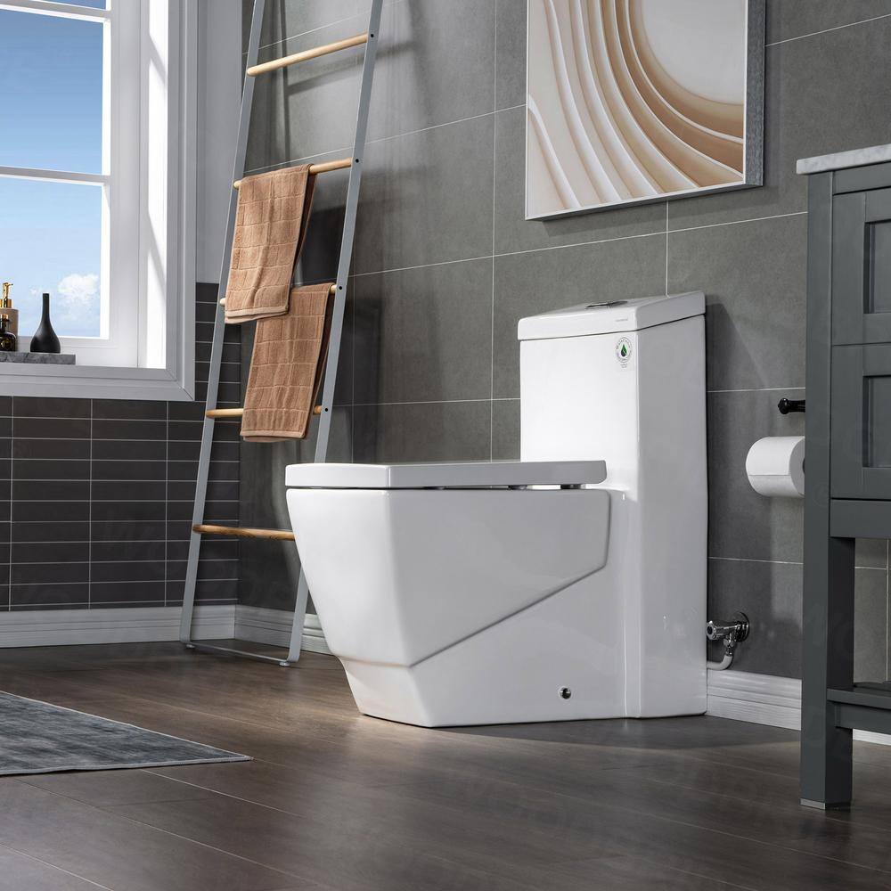 WOODBRIDGE Modern 1-Piece 1.0/1.6 GPF High-Efficiency Dual Flush Square All-in-One Toilet with Soft-Close Seat, White