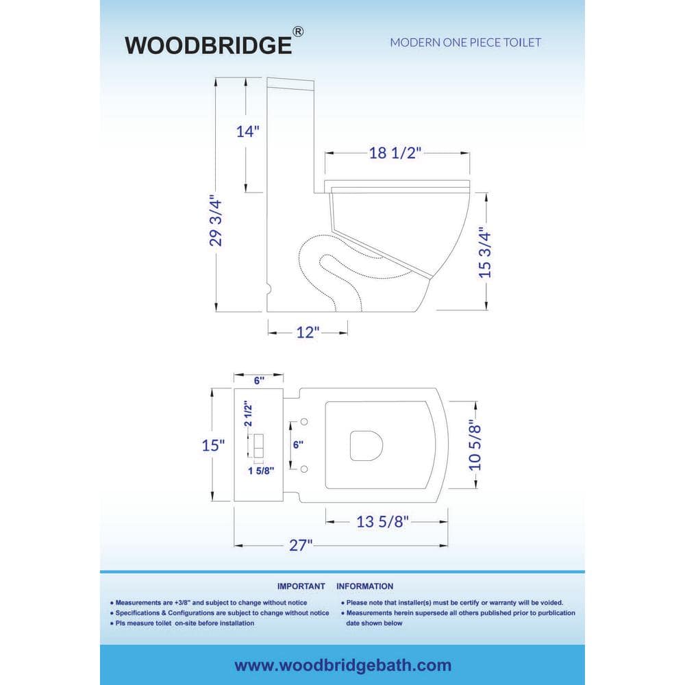 WOODBRIDGE Modern 1-Piece 1.0/1.6 GPF High-Efficiency Dual Flush Square All-in-One Toilet with Soft-Close Seat, White