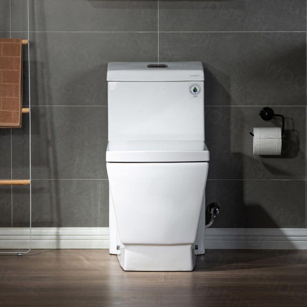 WOODBRIDGE Modern 1-Piece 1.0/1.6 GPF High-Efficiency Dual Flush Square All-in-One Toilet with Soft-Close Seat, White