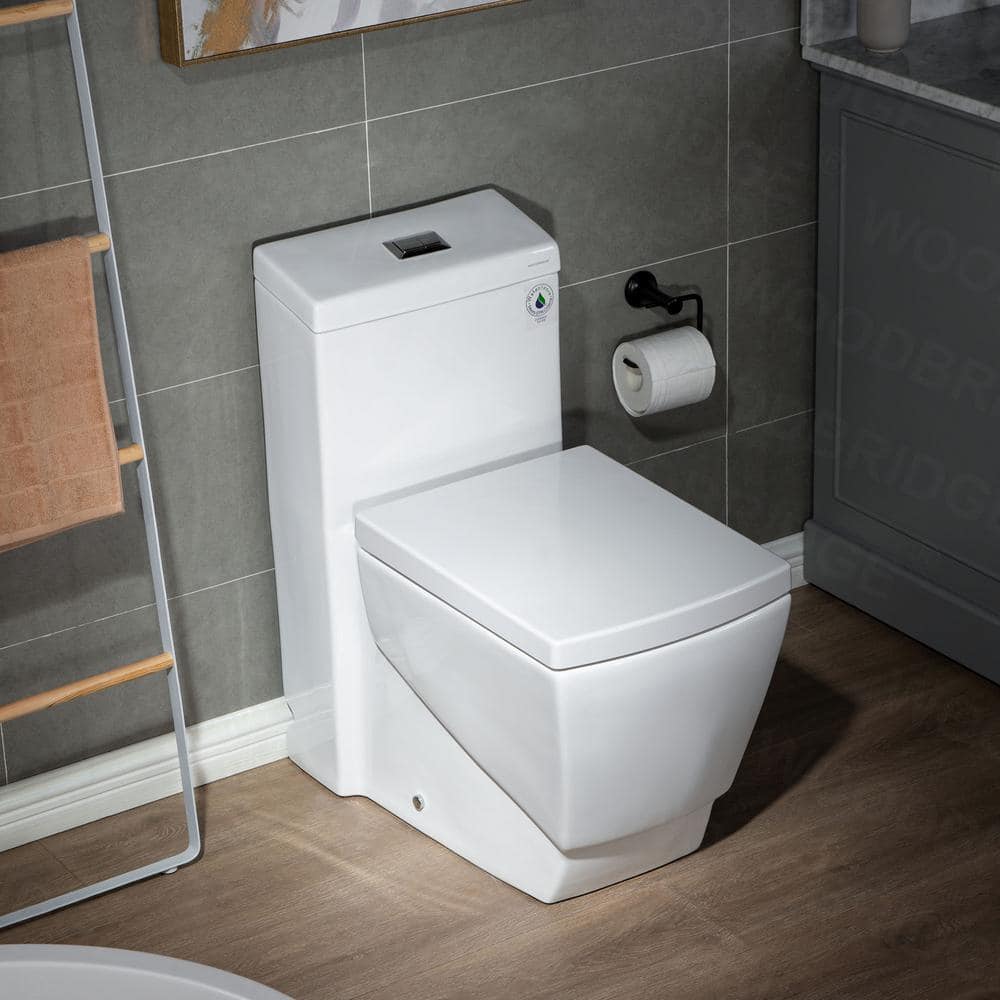WOODBRIDGE Modern 1-Piece 1.0/1.6 GPF High-Efficiency Dual Flush Square All-in-One Toilet with Soft-Close Seat, White