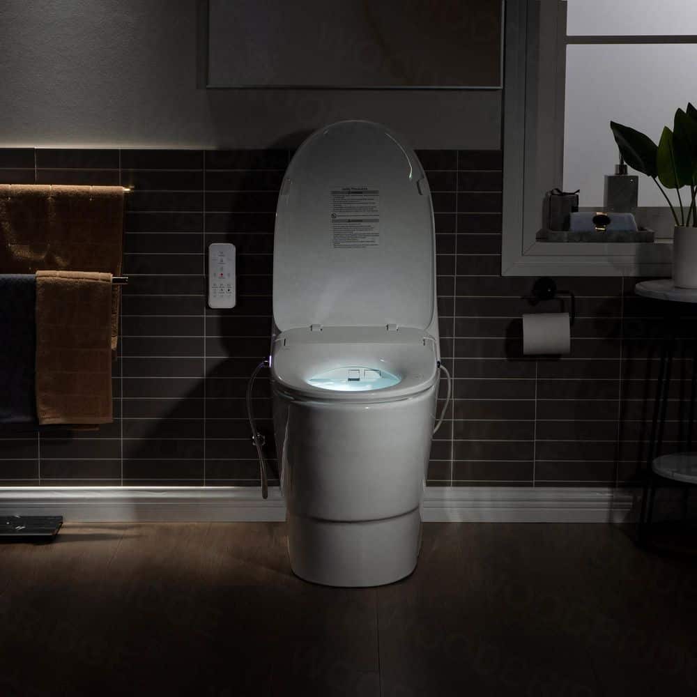 WOODBRIDGE 1-Piece Elongated Dual Flush Toilet with Smart Bidet Seat in White
