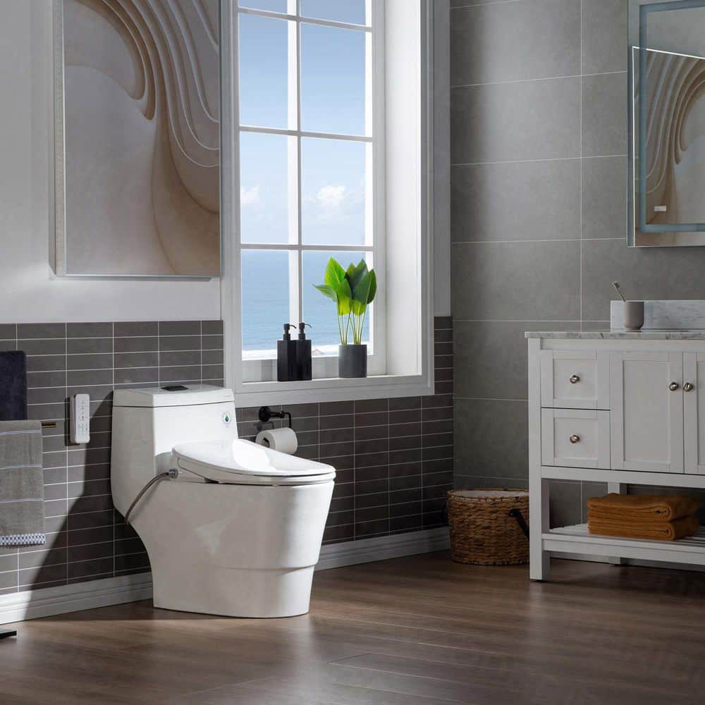 WOODBRIDGE 1-Piece Elongated Dual Flush Toilet with Smart Bidet Seat in White