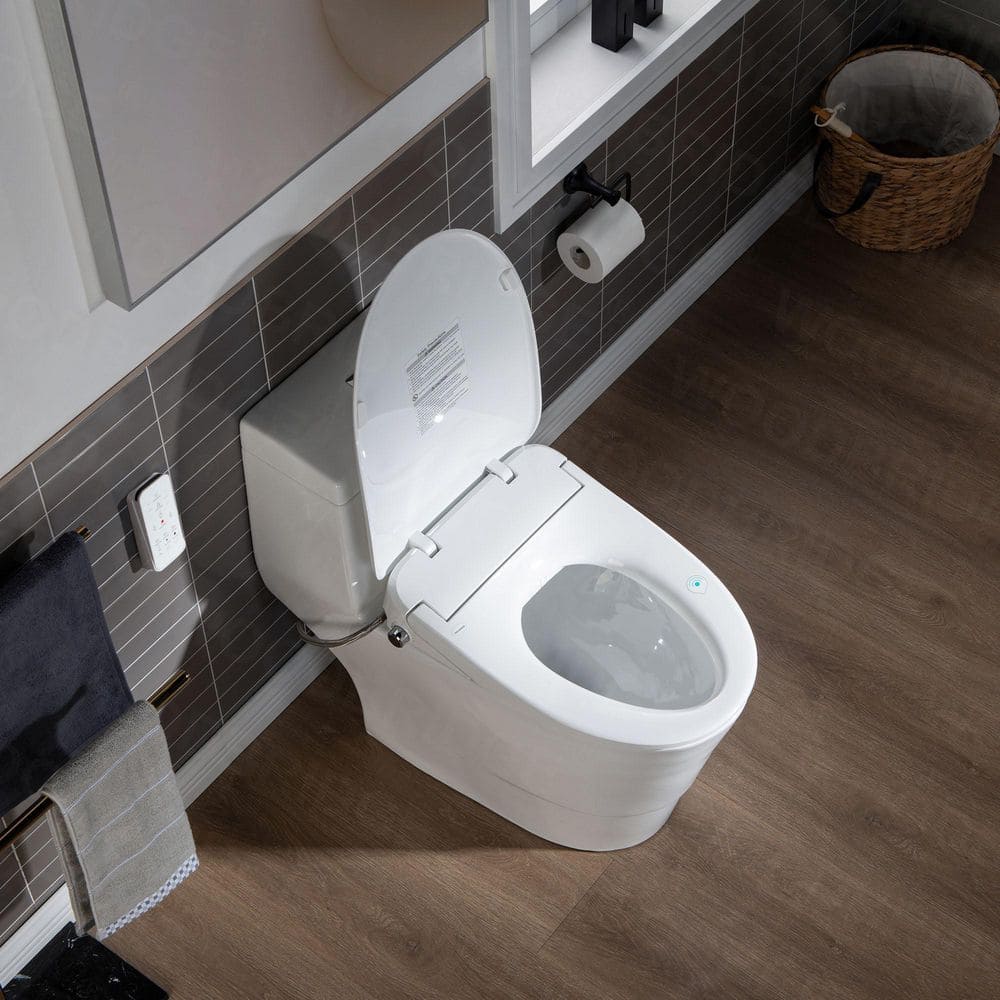 WOODBRIDGE 1-Piece Elongated Dual Flush Toilet with Smart Bidet Seat in White
