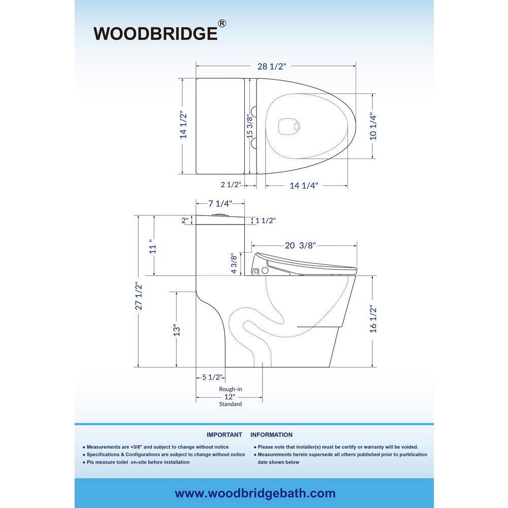 WOODBRIDGE 1-Piece Elongated Dual Flush Toilet with Smart Bidet Seat in White
