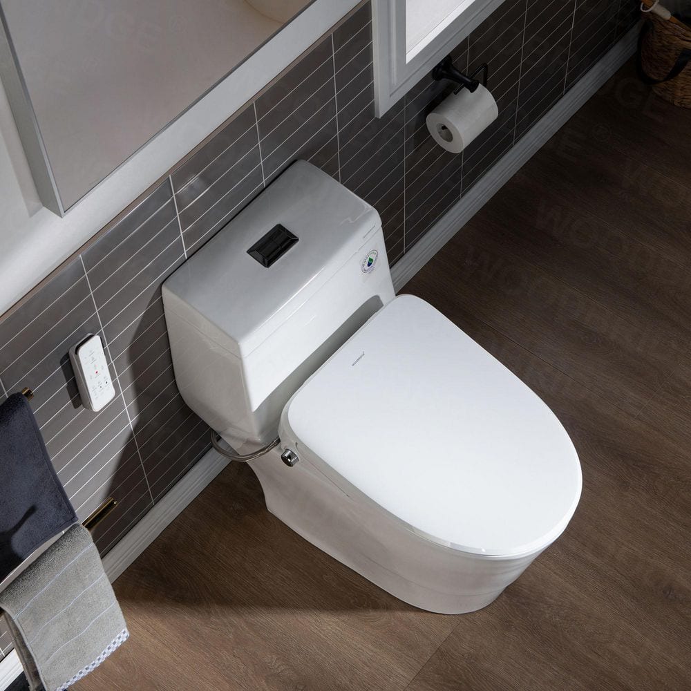 WOODBRIDGE 1-Piece Elongated Dual Flush Toilet with Smart Bidet Seat in White