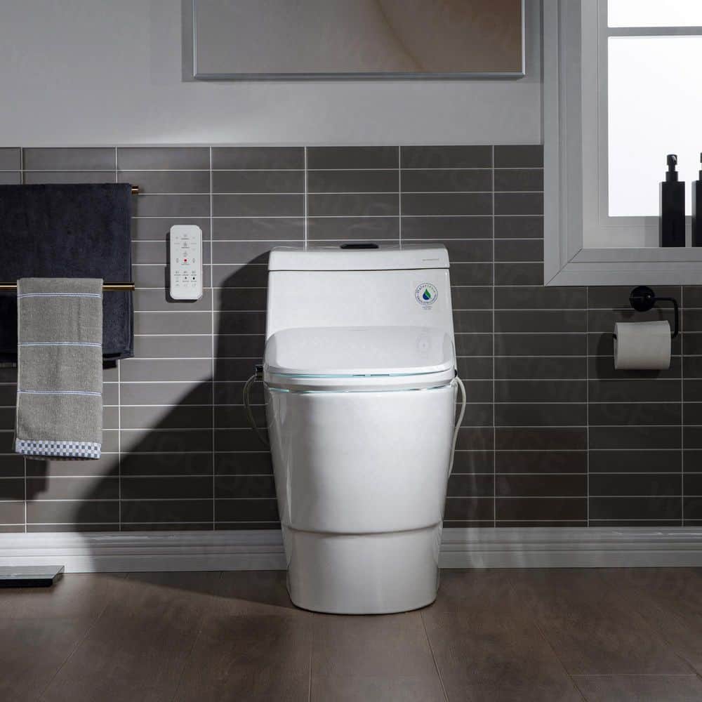WOODBRIDGE 1-Piece Elongated Dual Flush Toilet with Smart Bidet Seat in White