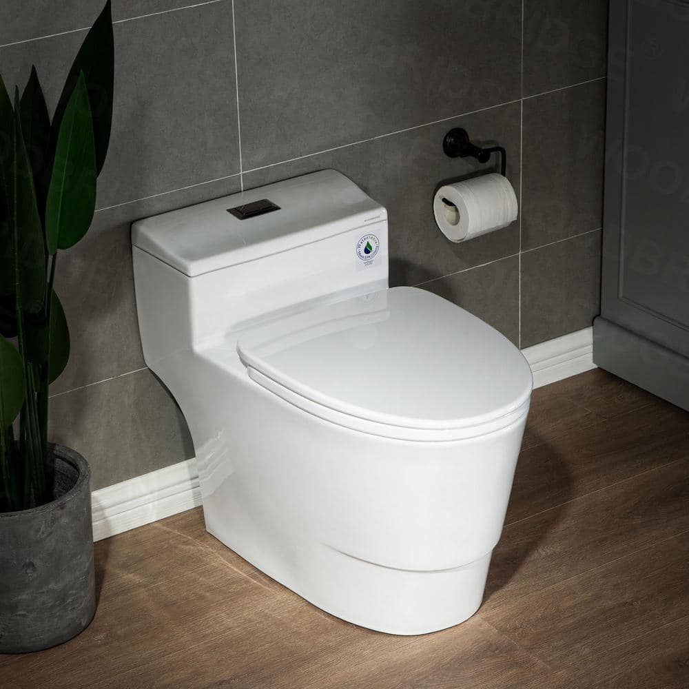 WOODBRIDGE Conserver 1-Piece 1.28 GPF High Efficiency Dual Flush Elongated All-in-One Toilet in White with Seat Included