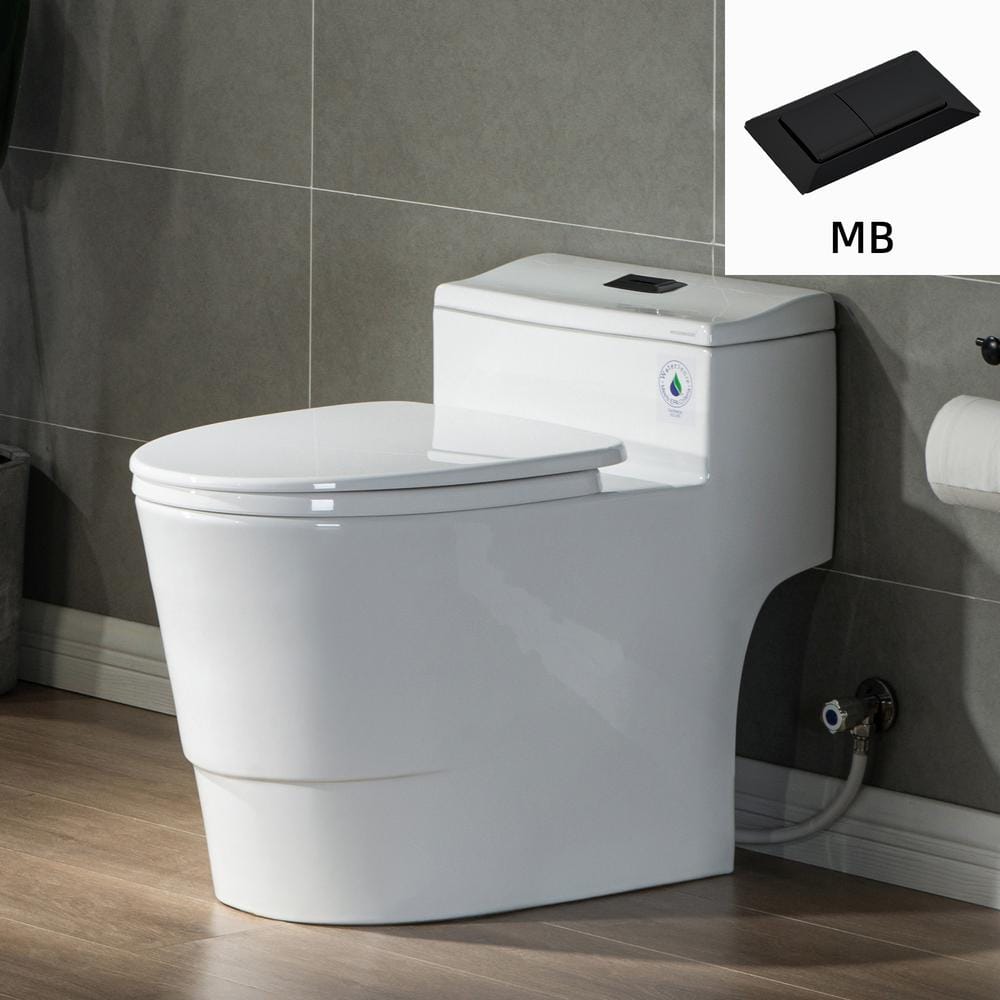 WOODBRIDGE Conserver 1-Piece 1.28 GPF High Efficiency Dual Flush Elongated All-in-One Toilet in White with Seat Included
