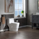 WOODBRIDGE Everette 1‑Piece Dual Flush Elongated Toilet, 1.28 GPF, White with Matte Black Button, MaP 1000 g, Seat Included