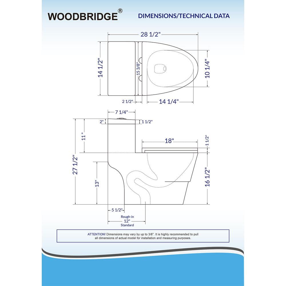 WOODBRIDGE Everette 1‑Piece Dual Flush Elongated Toilet, 1.28 GPF, White with Matte Black Button, MaP 1000 g, Seat Included
