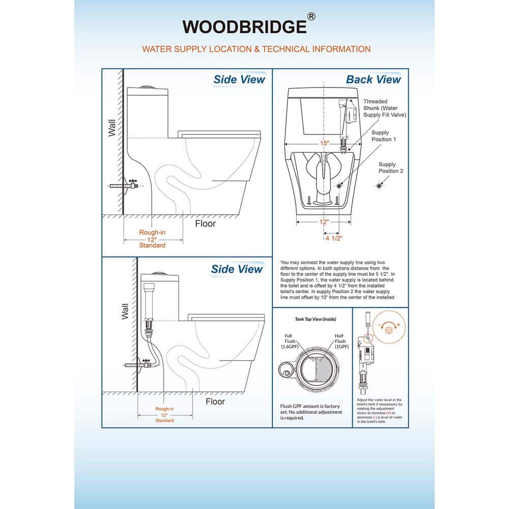 WOODBRIDGE Everette 1‑Piece Dual Flush Elongated Toilet, 1.28 GPF, White with Matte Black Button, MaP 1000 g, Seat Included