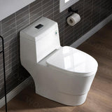 WOODBRIDGE Everette 1‑Piece Dual Flush Elongated Toilet, 1.28 GPF, White with Matte Black Button, MaP 1000 g, Seat Included