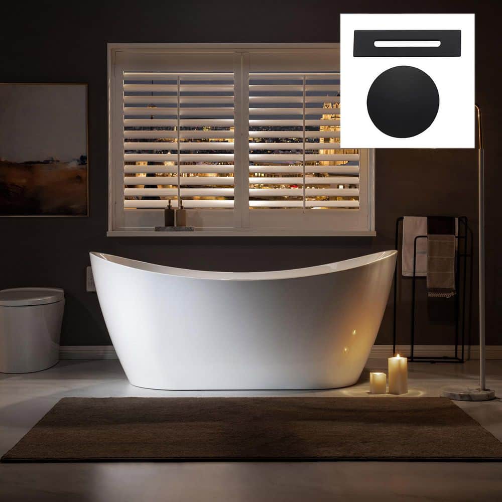 WOODBRIDGE Inspiration 67 in. Acrylic FlatBottom Double Slipper Bathtub, White with Matte Black Overflow & Drain