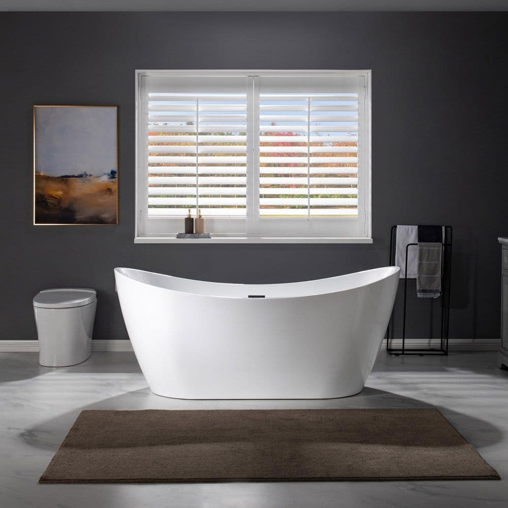 WOODBRIDGE Inspiration 67 in. Acrylic FlatBottom Double Slipper Bathtub, White with Matte Black Overflow & Drain