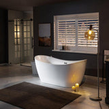 WOODBRIDGE Inspiration 67 in. Acrylic FlatBottom Double Slipper Bathtub, White with Matte Black Overflow & Drain