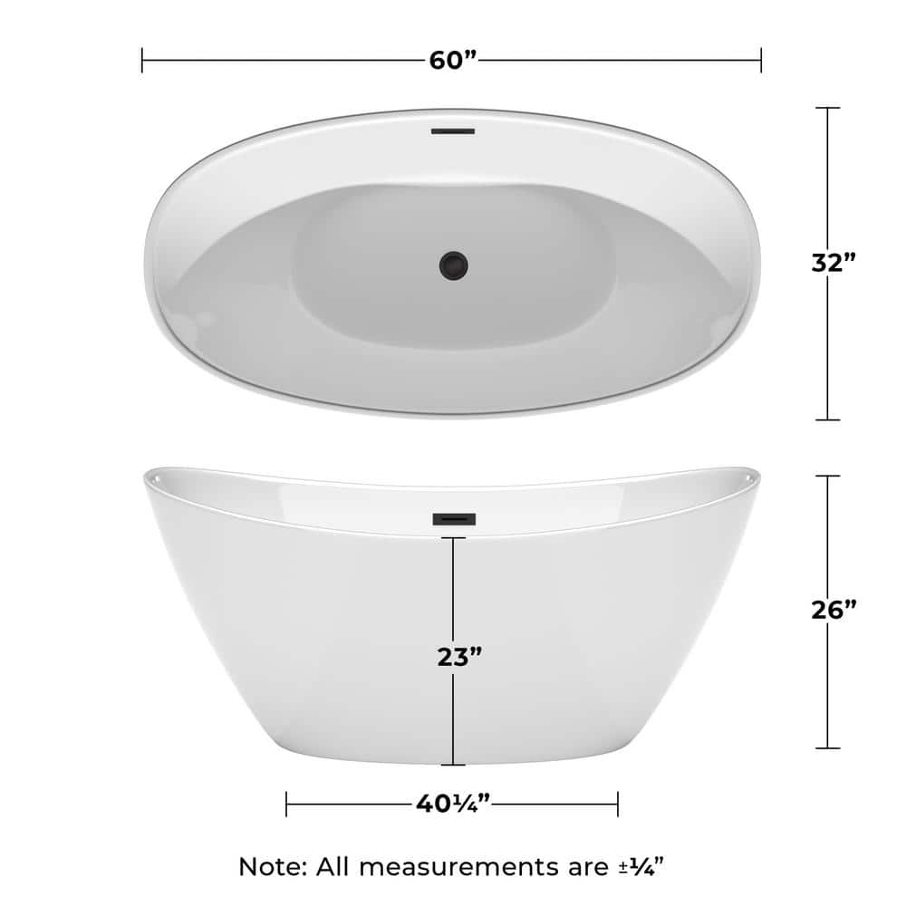 Wyndham Collection Dorrit 60" x 32" Freestanding Soaking Bathtub with Matte Black Trim