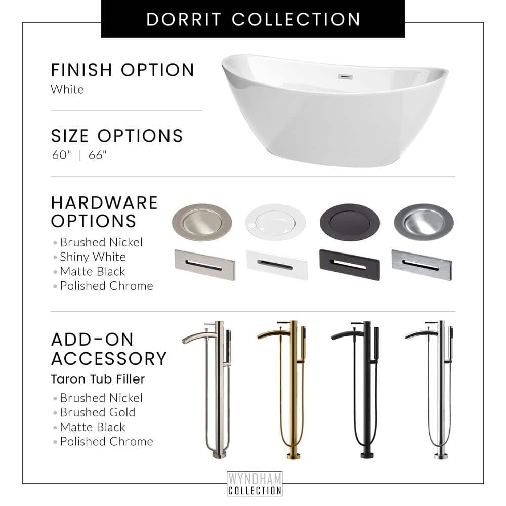 Wyndham Collection Dorrit 60" x 32" Freestanding Soaking Bathtub with Matte Black Trim