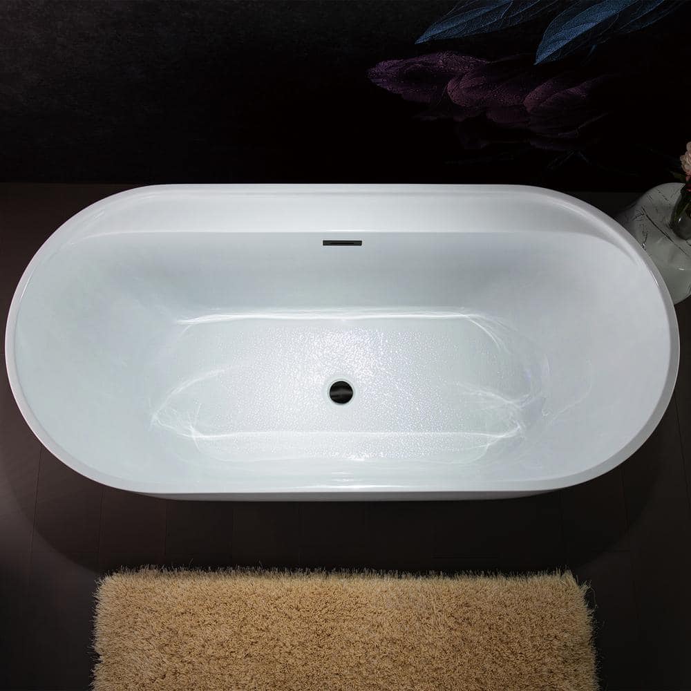 WOODBRIDGE Alacant 67 in. x 31.5 in. Acrylic Flat Bottom Soaking Bathtub with Center Drain and Overflow, White with Matte Black