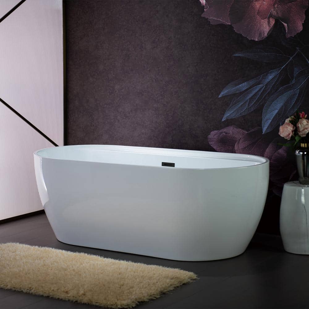 WOODBRIDGE Alacant 67 in. x 31.5 in. Acrylic Flat Bottom Soaking Bathtub with Center Drain and Overflow, White with Matte Black