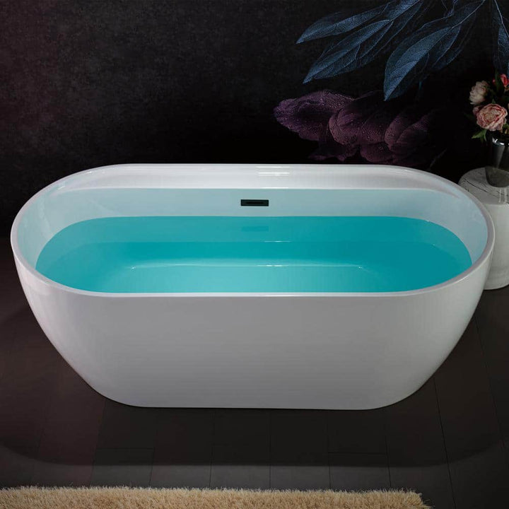 WOODBRIDGE Alacant 67 in. x 31.5 in. Acrylic Flat Bottom Soaking Bathtub with Center Drain and Overflow, White with Matte Black
