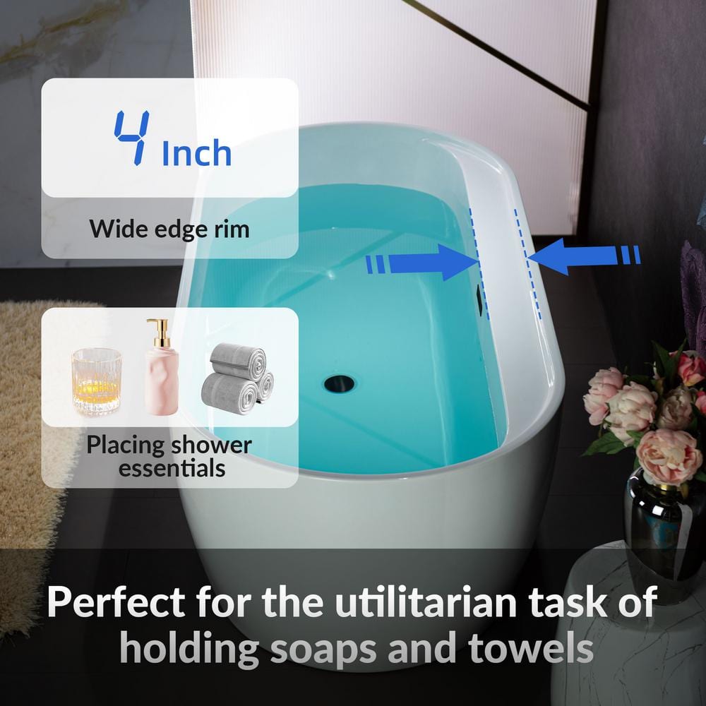 WOODBRIDGE Alacant 67 in. x 31.5 in. Acrylic Flat Bottom Soaking Bathtub with Center Drain and Overflow, White with Matte Black