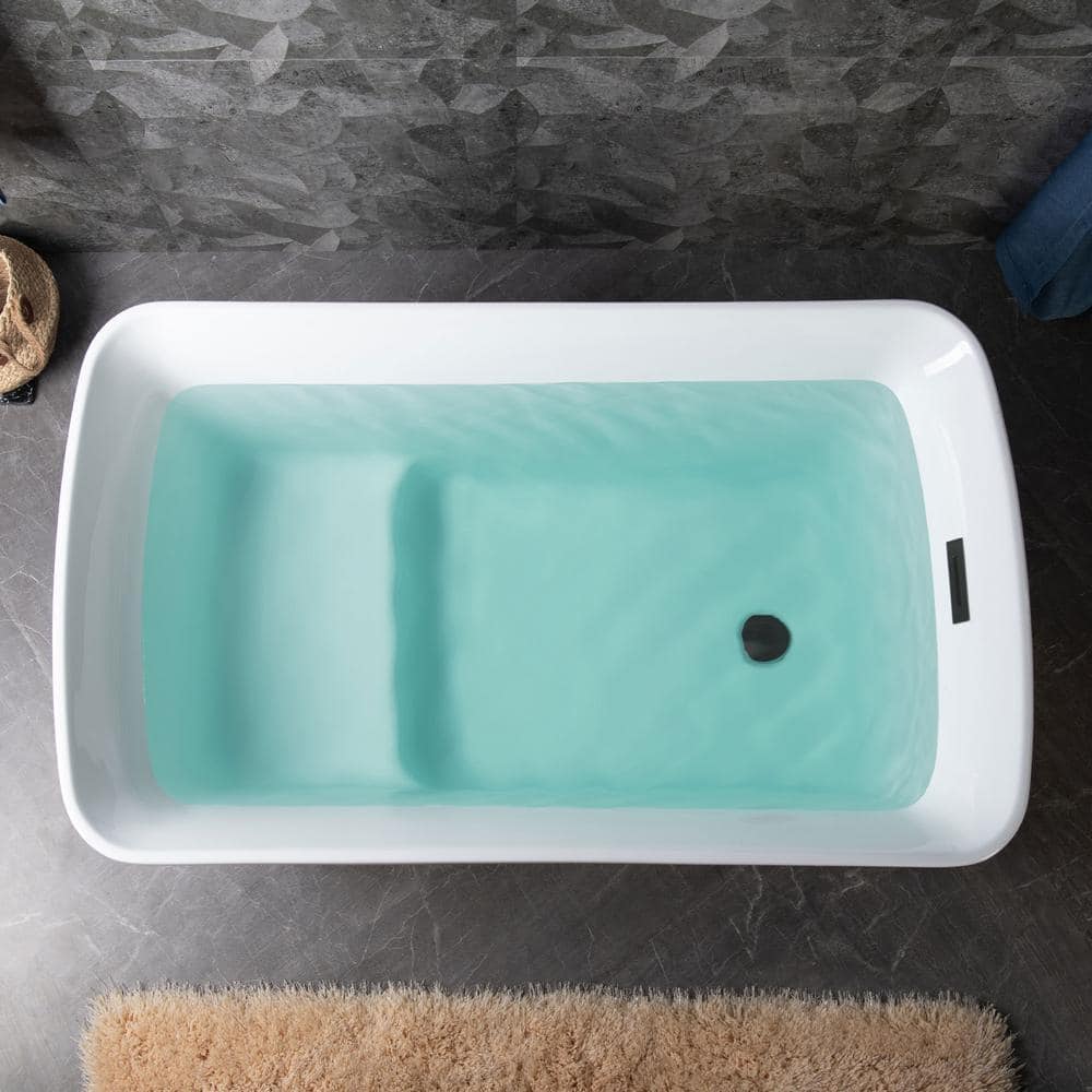 WOODBRIDGE Lakewood 48 in. x 27.5 in. Acrylic Flat Bottom Soaking Bathtub with Reversible Drain in White with Matte Black