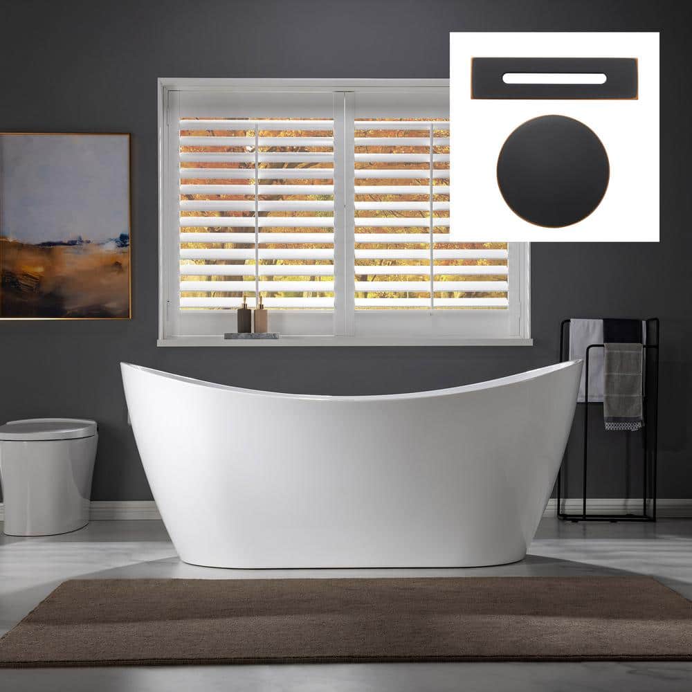 WOODBRIDGE Kimball 67 in. Acrylic FlatBottom Double Slipper Bathtub with Oil Rubbed Bronze Overflow and Drain, White