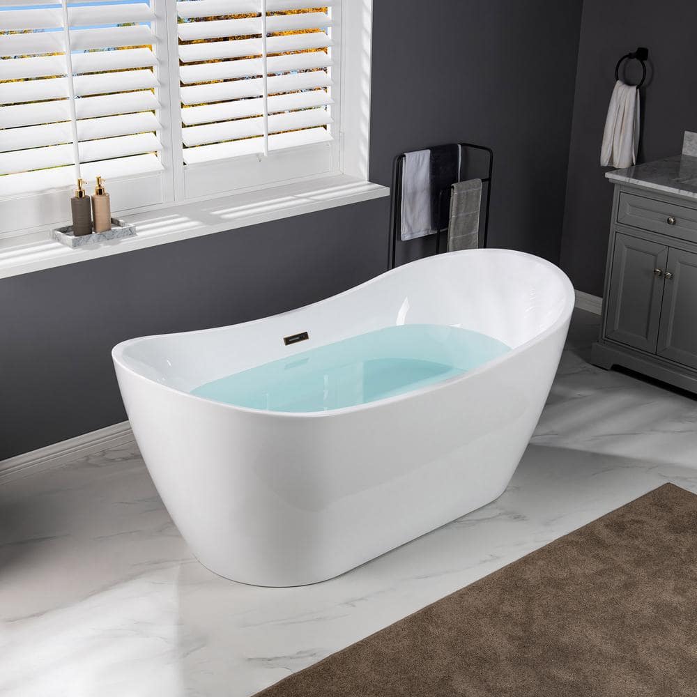 WOODBRIDGE Kimball 67 in. Acrylic FlatBottom Double Slipper Bathtub with Oil Rubbed Bronze Overflow and Drain, White