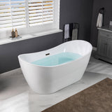 WOODBRIDGE Kimball 67 in. Acrylic FlatBottom Double Slipper Bathtub with Oil Rubbed Bronze Overflow and Drain, White