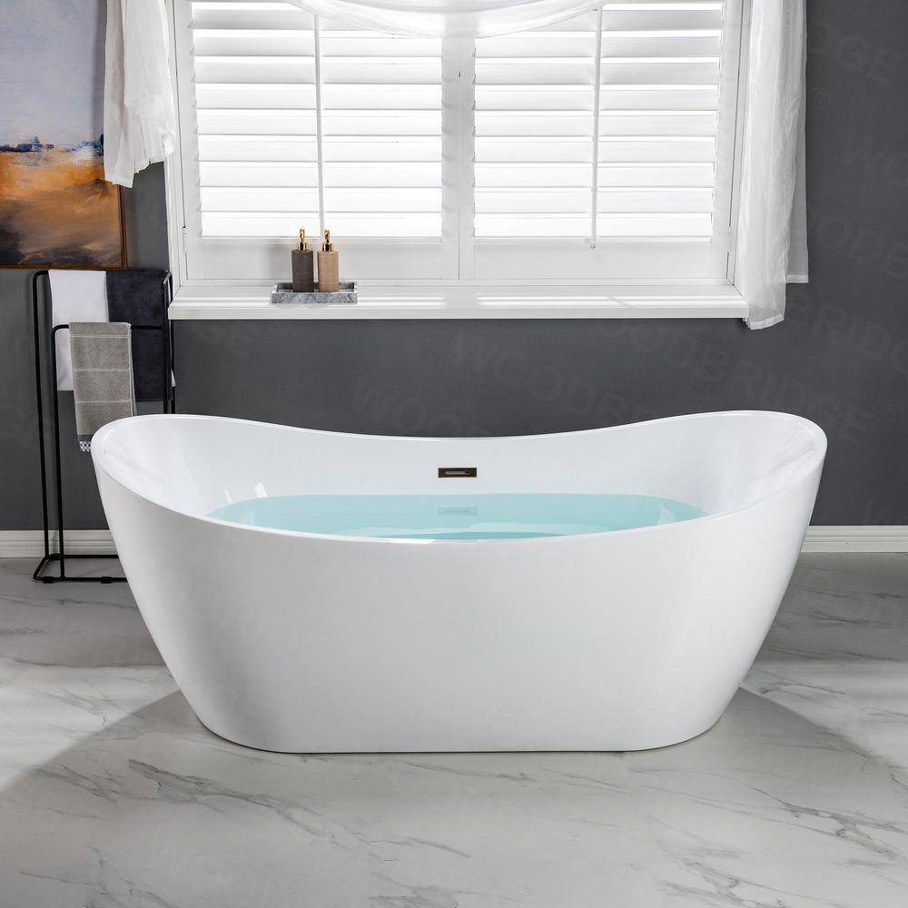 Irvington 71 in. Acrylic FlatBottom Double Slipper Bathtub with Oil-Rubbed Bronze Overflow and Drain Included in White