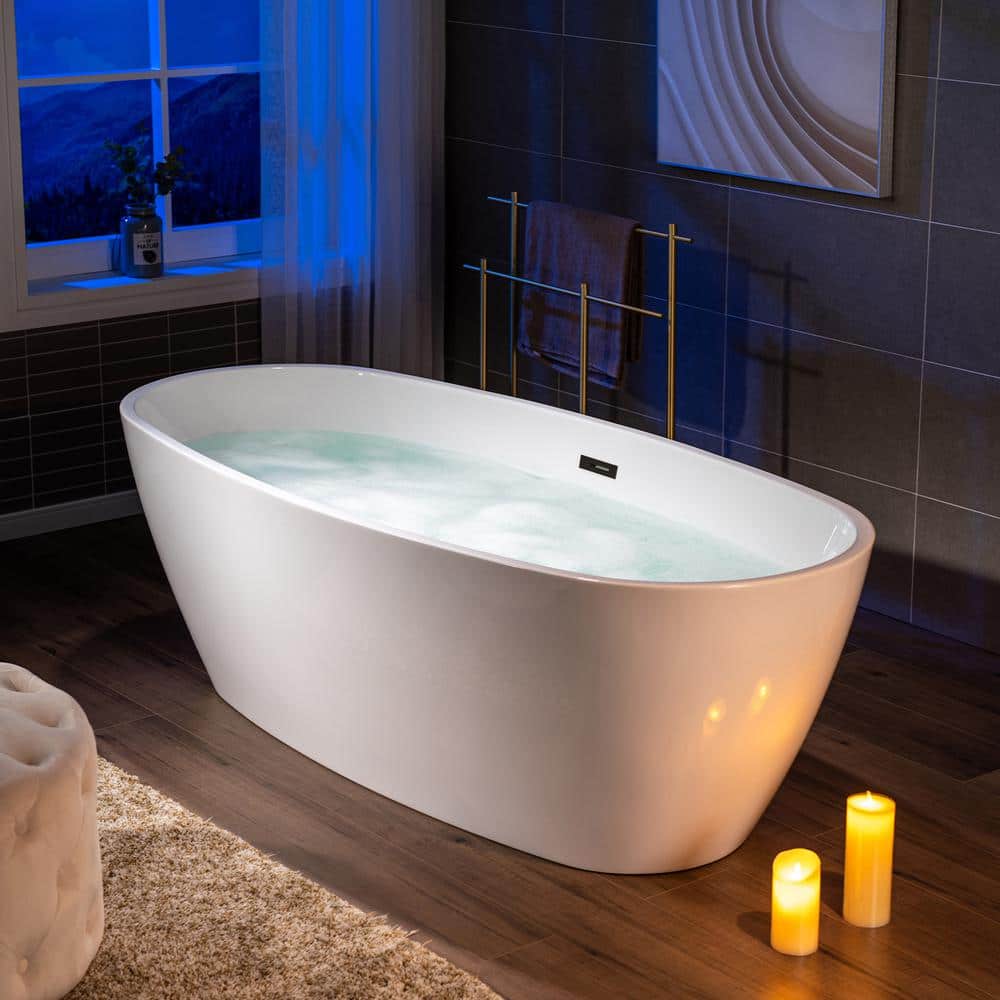 WOODBRIDGE 71 in. Acrylic FlatBottom Double-Ended Freestanding Bathtub, Oil-Rubbed Bronze Overflow & Drain, White