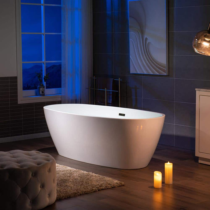 WOODBRIDGE 71 in. Acrylic FlatBottom Double-Ended Freestanding Bathtub, Oil-Rubbed Bronze Overflow & Drain, White