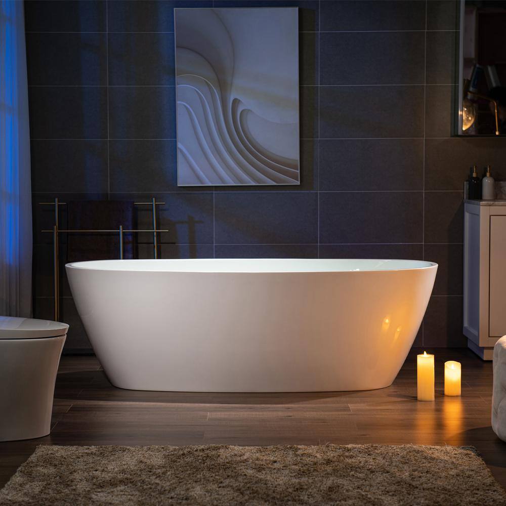 WOODBRIDGE 71 in. Acrylic FlatBottom Double-Ended Freestanding Bathtub, Oil-Rubbed Bronze Overflow & Drain, White